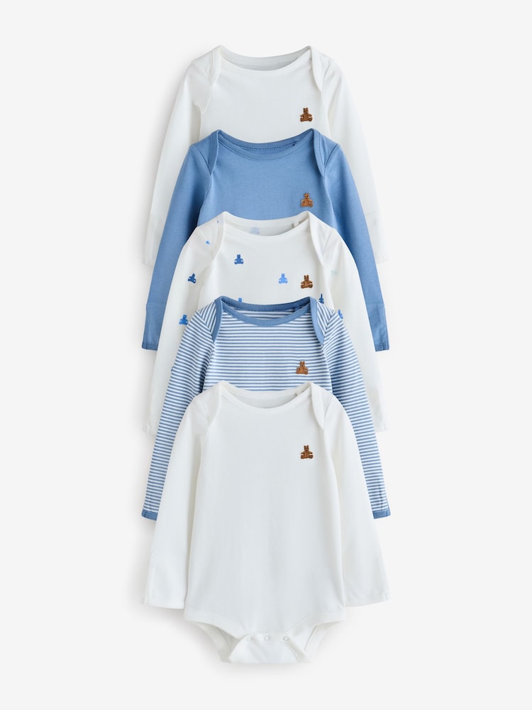 Gap Blue and White 5 Pack Brannan Bear Long Sleeve Baby Bodysuit (0-24mths) - Image 1 of 11