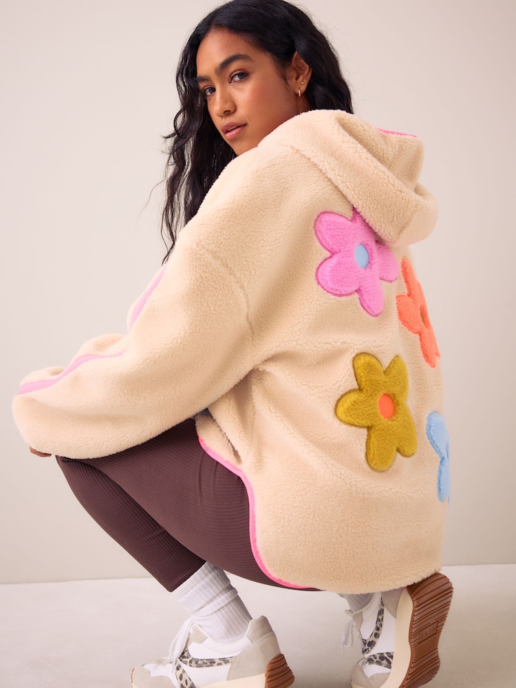 Little Bird by Jools Oliver Cream & Rainbow Floral Borg 1/4 Zip Fleece - Image 1 of 6