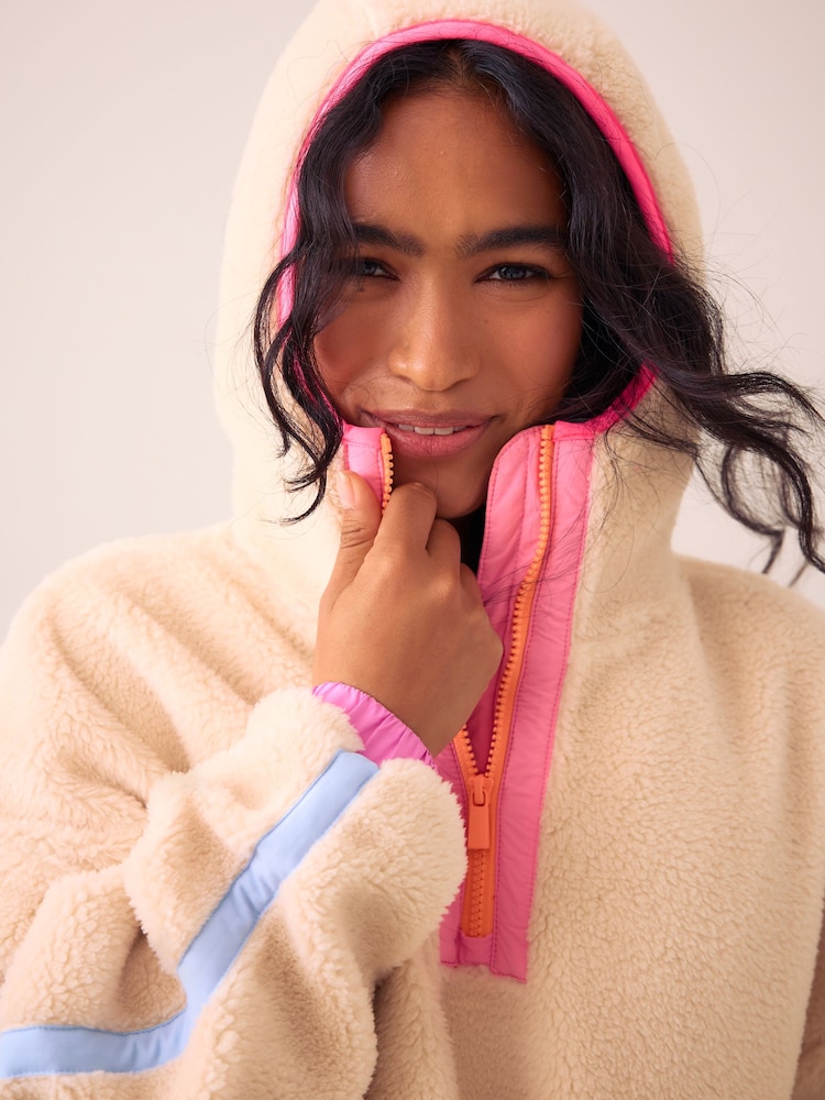 Little Bird by Jools Oliver Cream & Rainbow Floral Borg 1/4 Zip Fleece - Image 6 of 6
