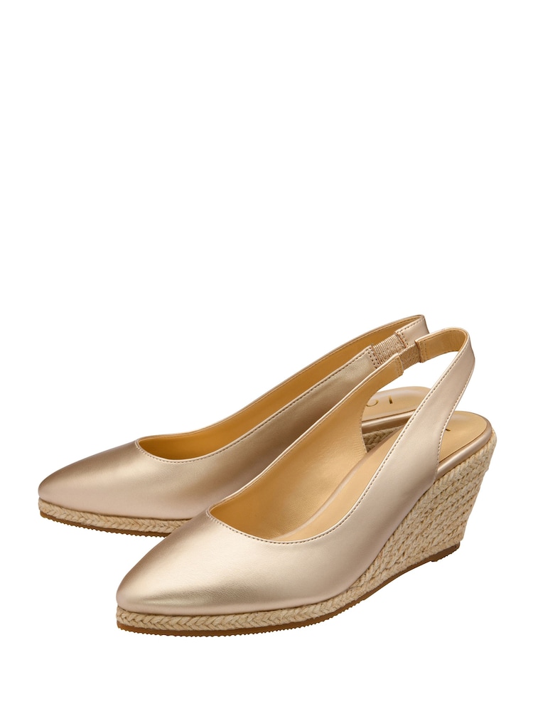 Lotus Gold Sling Back Wedge Espadrille Shoes - Image 2 of 4