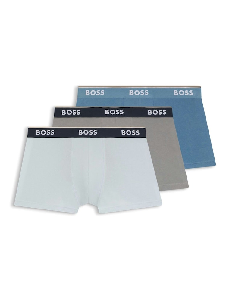 BOSS Light Blue Power Logo Boxer Trunks 3 Pack - Image 1 of 1 BOSS Light Blue Power Logo Boxer Trunks 3 Pack - Image 1 of 1
