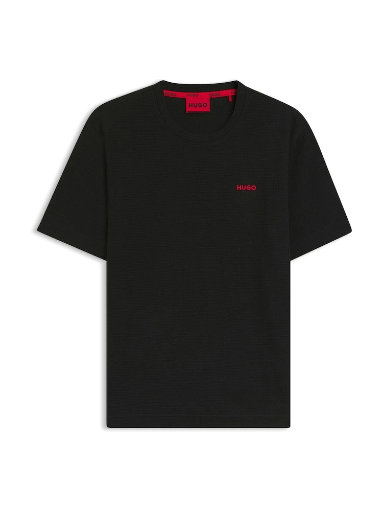 HUGO Black Waffle Austin Logo Regular Fit T-Shirt - Image 1 of 1