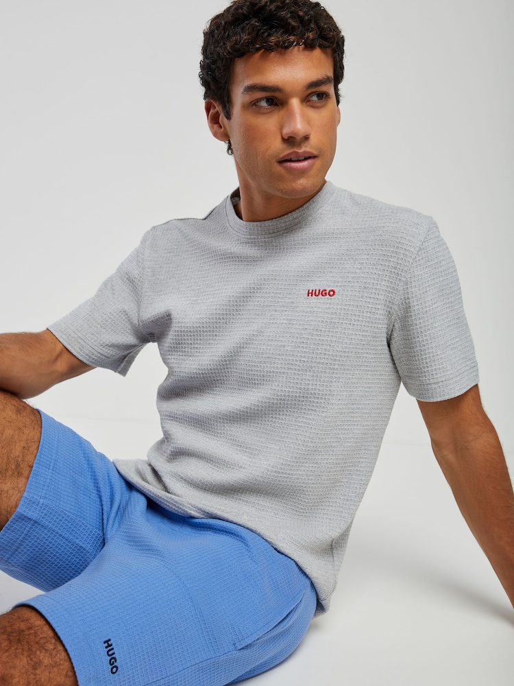 HUGO Grey Austin Stipe Logo T-Shirt - Image 1 of 4