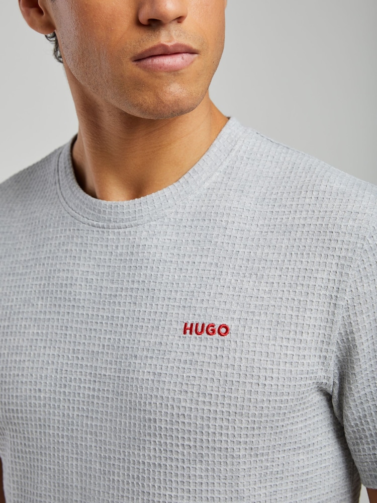 HUGO Grey Austin Stipe Logo T-Shirt - Image 4 of 4