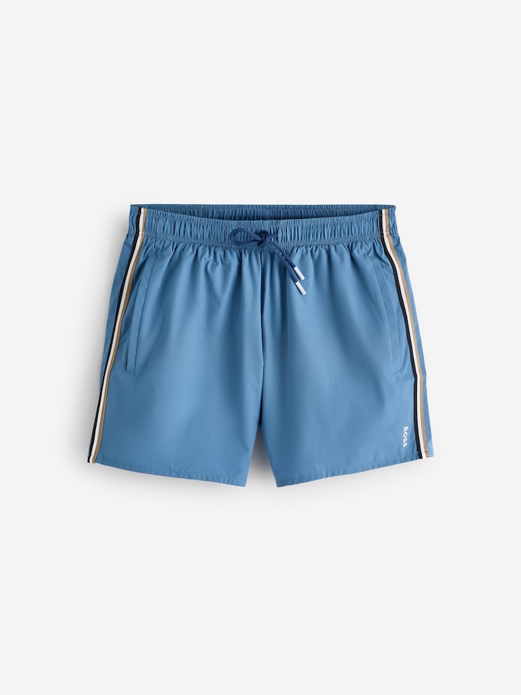 BOSS Blue Iconic Side Stripe Logo Swim Shorts - Image 1 of 1 BOSS Blue Iconic Side Stripe Logo Swim Shorts - Image 1 of 1