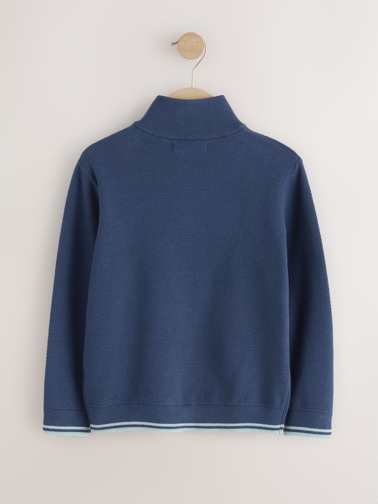 Navy Long Sleeve Quarter Zip Knitted Jumper (3-16yrs) - Image 2 of 4 Navy Long Sleeve Quarter Zip Knitted Jumper (3-16yrs) - Image 2 of 4