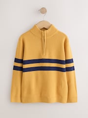 Ochre Yellow Colourblock Zip Neck Knitted Jumper (3-16yrs) - Image 1 of 2