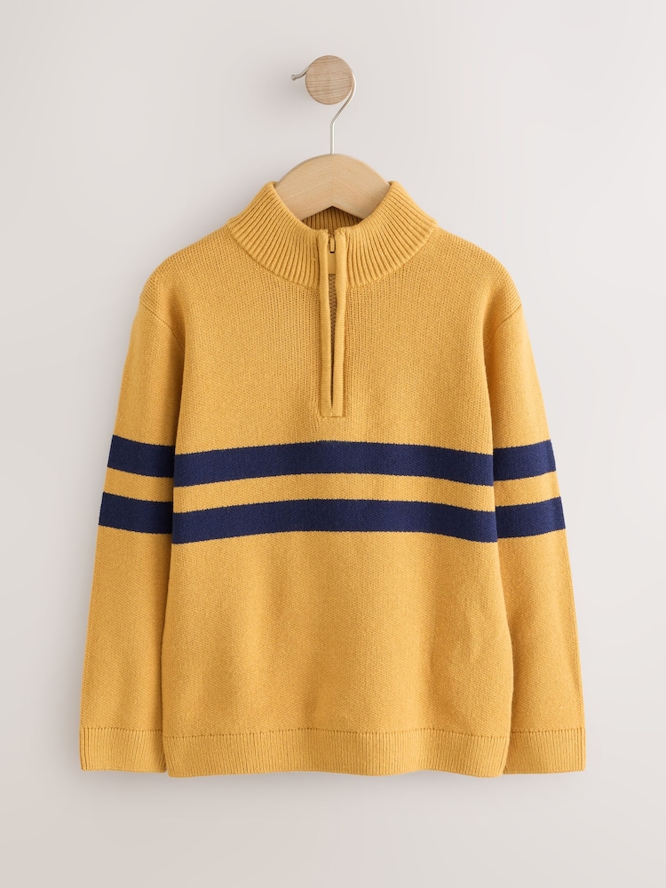 Ochre Yellow Colourblock Zip Neck Knitted Jumper (3-16yrs) - Image 1 of 2