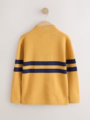 Ochre Yellow Colourblock Zip Neck Knitted Jumper (3-16yrs) - Image 2 of 2