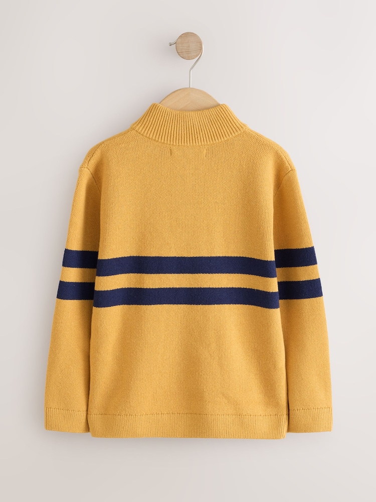 Ochre Yellow Colourblock Zip Neck Knitted Jumper (3-16yrs) - Image 2 of 2