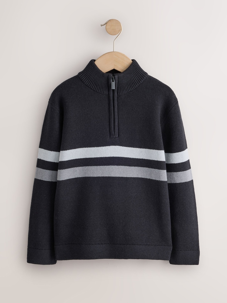 Monochrome Colourblock Zip Neck Knitted Jumper (3-16yrs) - Image 1 of 4