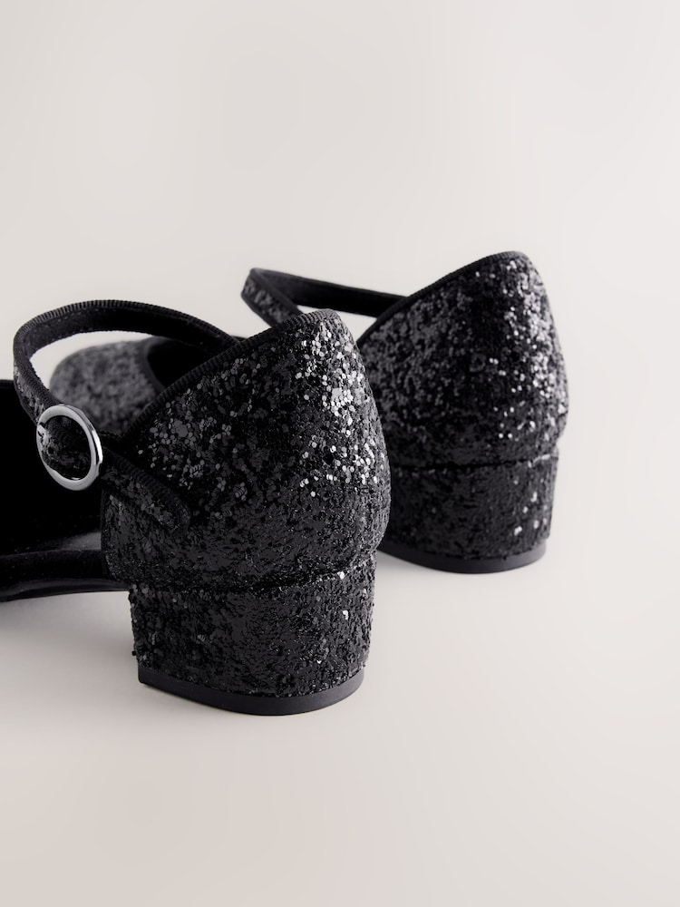 Black Glitter Wide Fit (G) Two Part Heeled Shoes - Image 5 of 5 Black Glitter Wide Fit (G) Two Part Heeled Shoes - Image 5 of 5