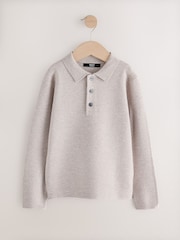 Neutral Knitted Button Neck Polo Shirt (3-16yrs) - Image 1 of 4