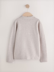 Neutral Knitted Button Neck Polo Shirt (3-16yrs) - Image 2 of 4