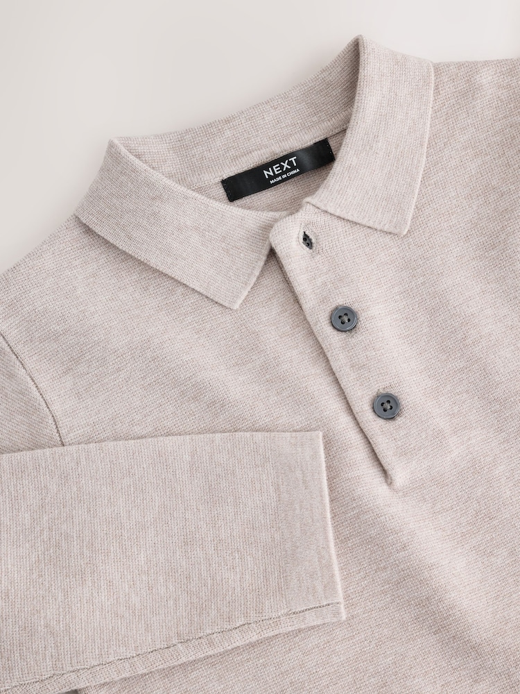 Neutral Knitted Button Neck Polo Shirt (3-16yrs) - Image 4 of 4 Neutral Knitted Button Neck Polo Shirt (3-16yrs) - Image 4 of 4