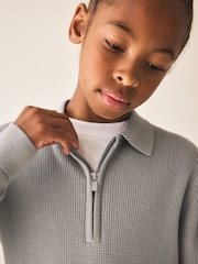 Grey Knitted Zip Neck Polo Shirt (3-16yrs) - Image 4 of 8