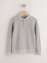 Grey Knitted Zip Neck Polo Shirt (3-16yrs) - Image 5 of 8