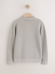 Grey Knitted Zip Neck Polo Shirt (3-16yrs) - Image 6 of 8