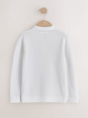 Ecru White Knitted Zip Neck Polo Shirt (3-16yrs) - Image 2 of 4