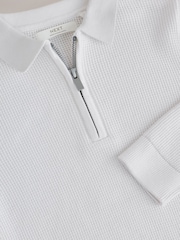 Ecru White Knitted Zip Neck Polo Shirt (3-16yrs) - Image 3 of 4