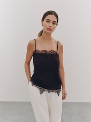 Plum Purple Straight Neck Satin Lace Cami Top - Image 1 of 7