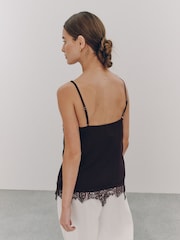 Plum Purple Straight Neck Satin Lace Cami Top - Image 3 of 7