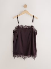 Plum Purple Straight Neck Satin Lace Cami Top - Image 5 of 7