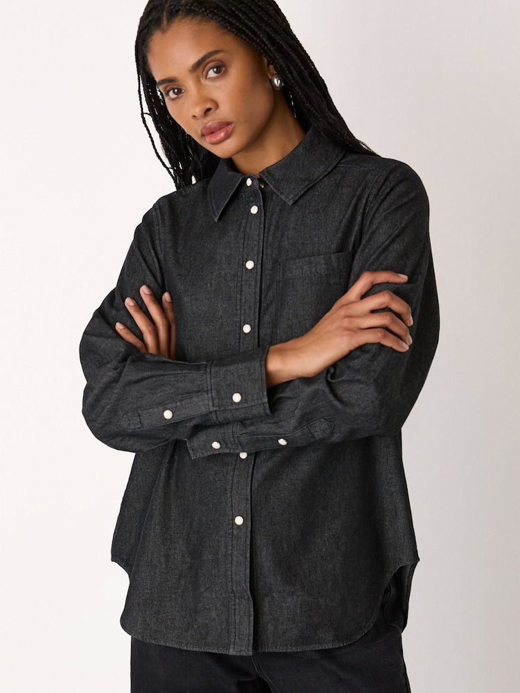 Whistles Grey Pocket Detail Cotton Shirt - Image 1 of 4 Whistles Grey Pocket Detail Cotton Shirt - Image 1 of 4