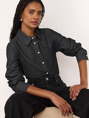 Whistles Grey Pocket Detail Cotton Shirt - Image 4 of 4