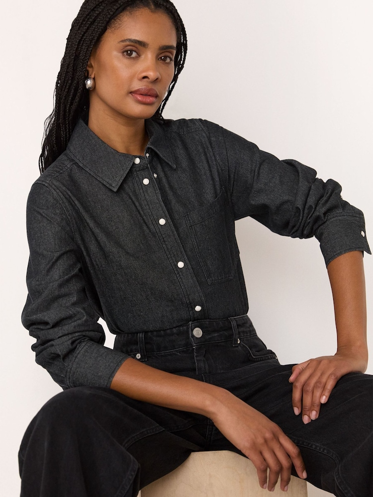 Whistles Grey Pocket Detail Cotton Shirt - Image 4 of 4 Whistles Grey Pocket Detail Cotton Shirt - Image 4 of 4