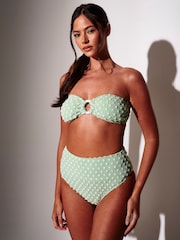 South Beach Textured Spot Ring Decal Bandeau Top and Tummy Control High Waist Briefs Bikini Set With Removable Straps - صورة 1 من 6
