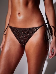 South Beach Brown Sequin Crochet Beaded Briefs Bikini Set - Image 6 of 6