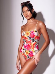 South Beach Animal Leopard Floral Printed Swimsuit With Metallic Straps - Image 3 of 6
