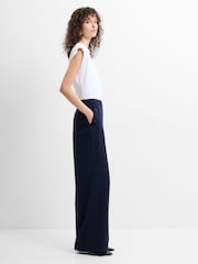 French Connection Blue Alia Pinstripe Button Detail Wide Leg Trousers - Image 3 of 6