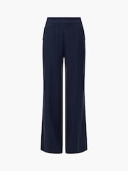 French Connection Blue Alia Pinstripe Button Detail Wide Leg Trousers - Image 6 of 6