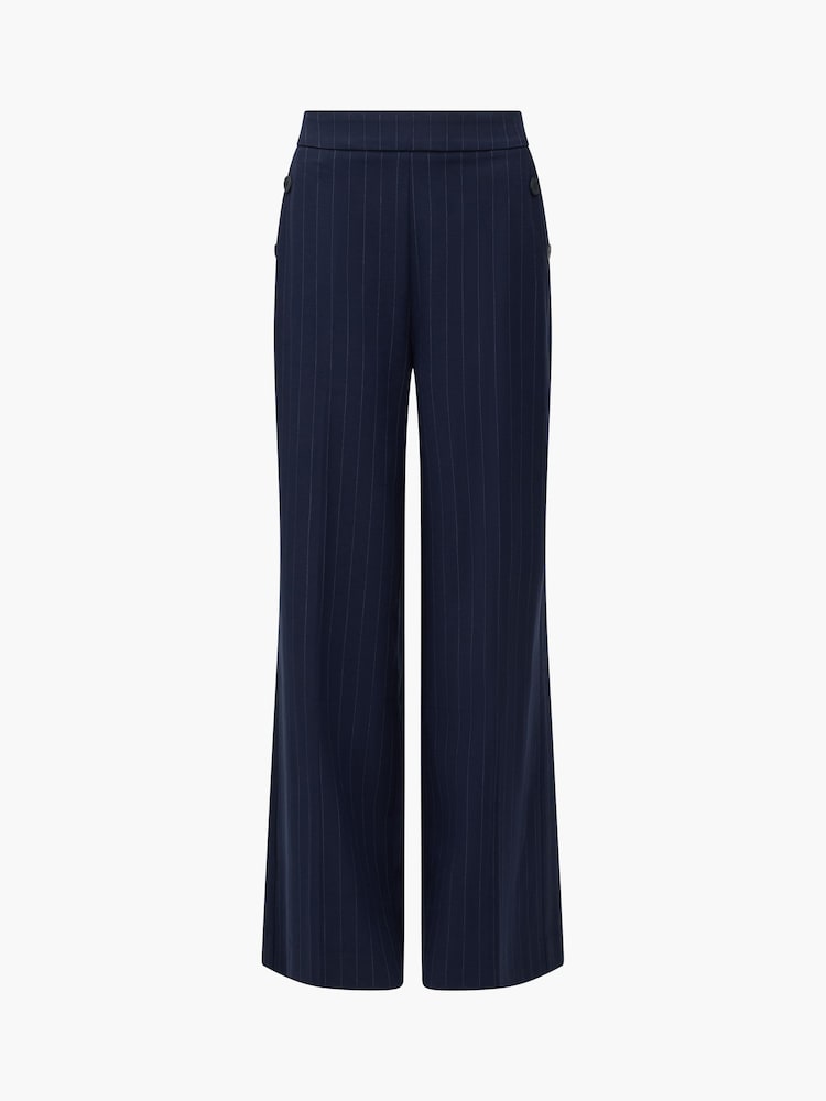 French Connection Blue Alia Pinstripe Button Detail Wide Leg Trousers - Image 6 of 6 French Connection Blue Alia Pinstripe Button Detail Wide Leg Trousers - Image 6 of 6