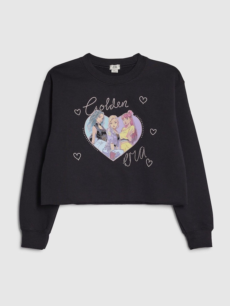 River Island Black K Pop Golden Era Cropped Sweatshirt - Image 1 of 4