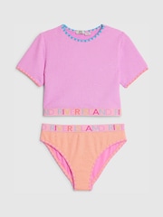 River Island Purple Logo Textured T- Shirt Bikini - Image 1 of 4