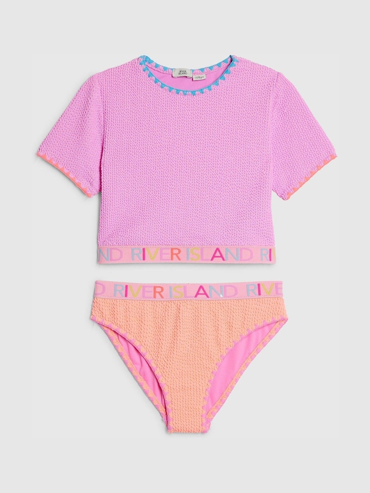 River Island Purple Logo Textured T- Shirt Bikini - Image 1 of 4 River Island Purple Logo Textured T- Shirt Bikini - Image 1 of 4