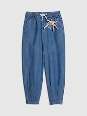 River Island Blue Denim Cargo Trousers with Keyring - Image 1 of 4