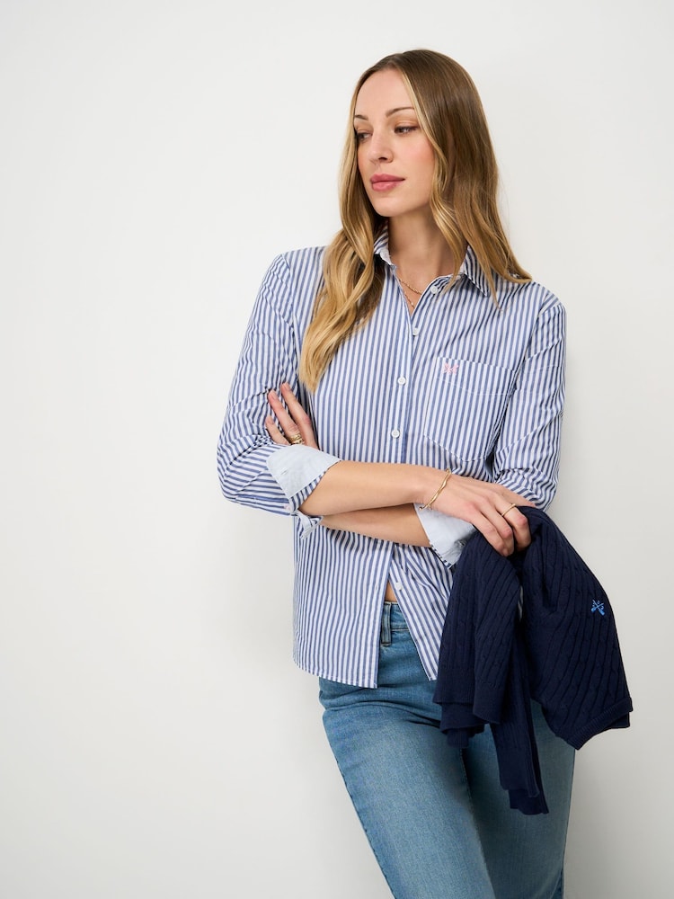 Crew Clothing Blue Relaxed Fit Cotton Poplin Shirt - Image 1 of 4