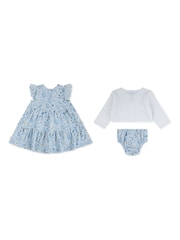 Huggies Blue Cardigan Dress & Bloomers 3 Piece Set - Image 2 of 5
