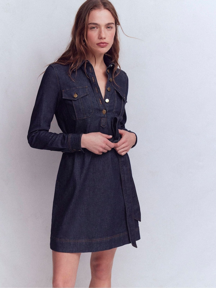 Boden Blue Half Placket Denim Dress - Image 1 of 5 Boden Blue Half Placket Denim Dress - Image 1 of 5
