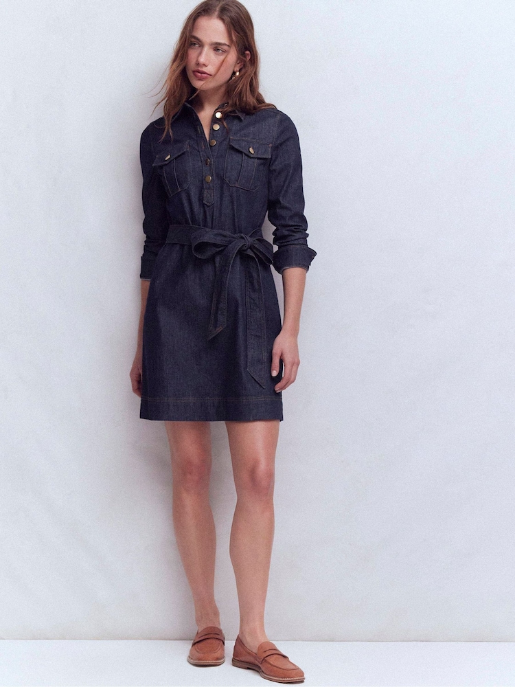 Boden Blue Half Placket Denim Dress - Image 2 of 5 Boden Blue Half Placket Denim Dress - Image 2 of 5