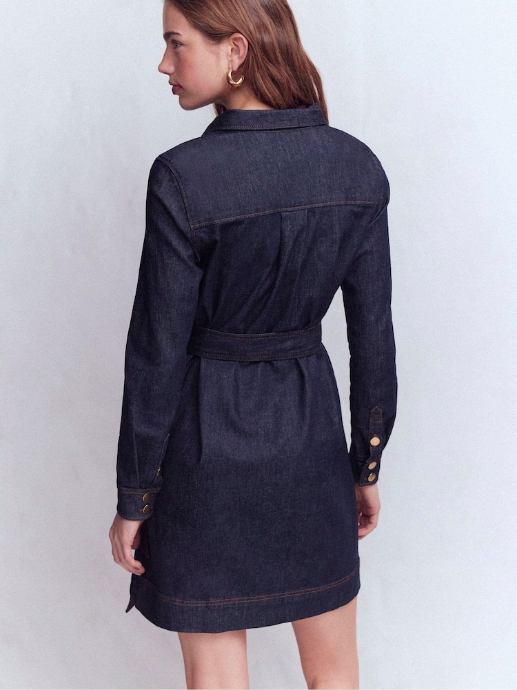 Buy Boden Blue Half Placket Denim Dress from Next USA