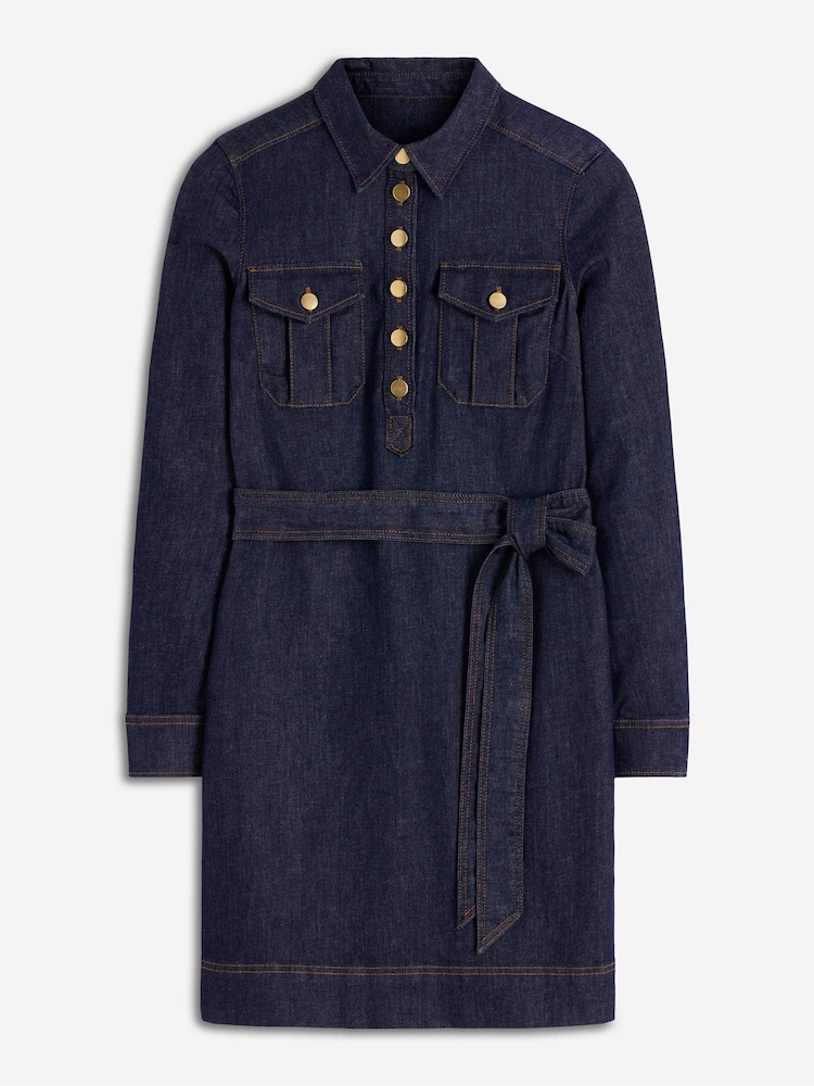 Boden Blue Half Placket Denim Dress - Image 6 of 6