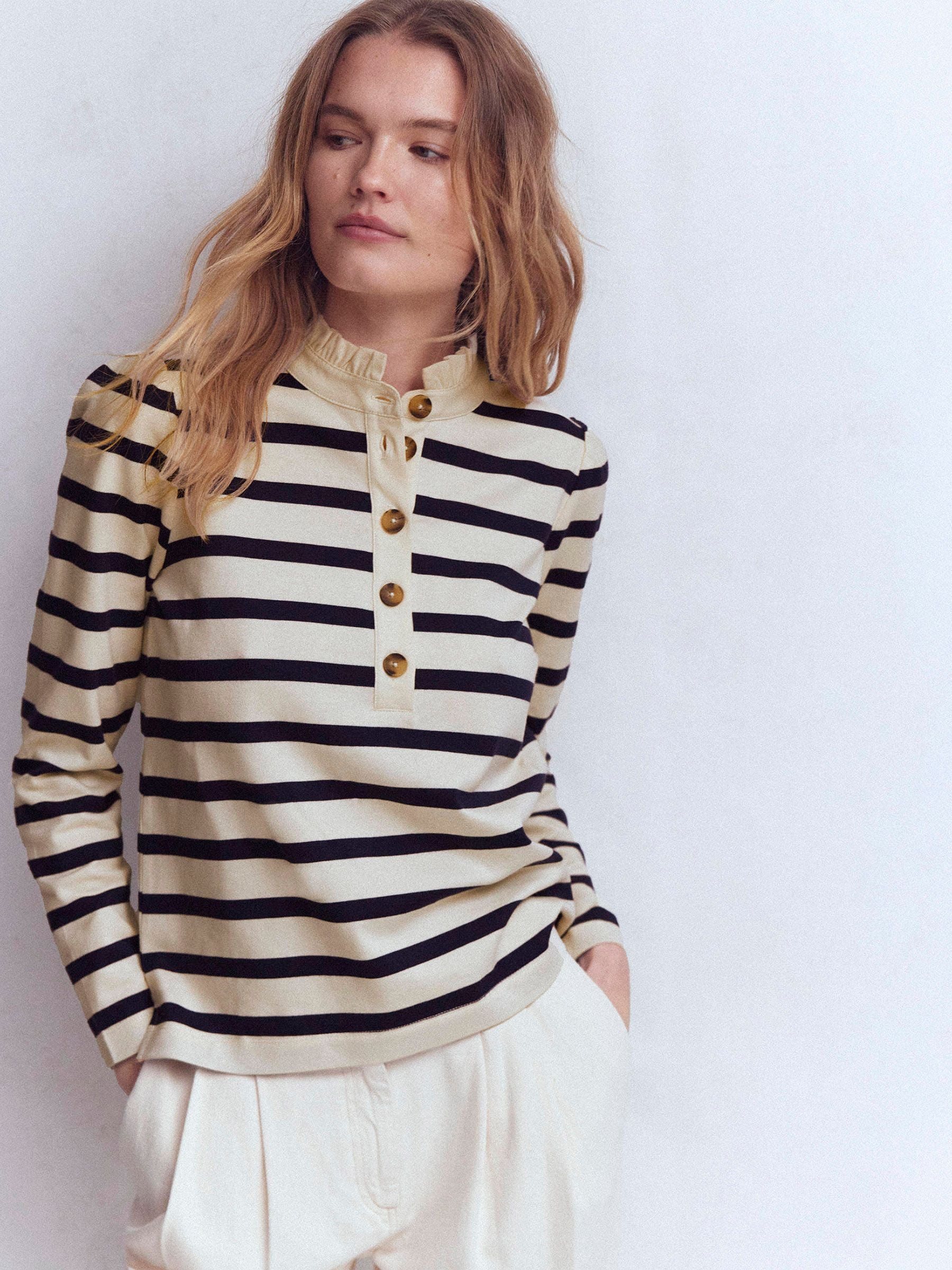 Buy Boden Blue Ruffle Collar Mariner Top from Next USA