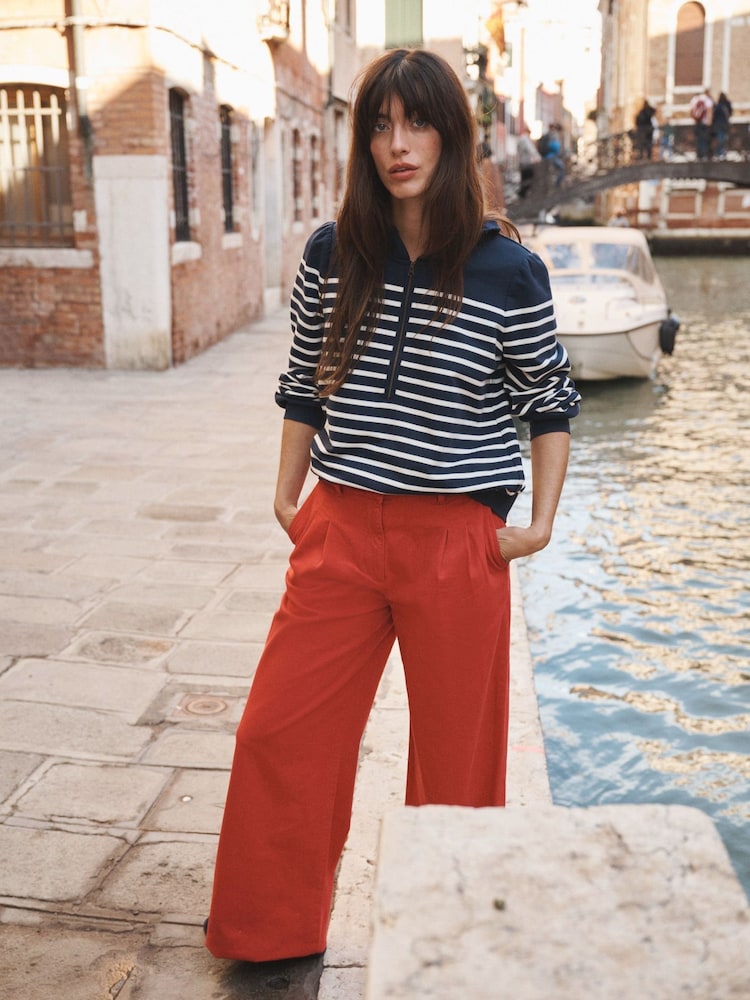 Boden Blue Half-Zip Frill Sweatshirt - Image 1 of 6