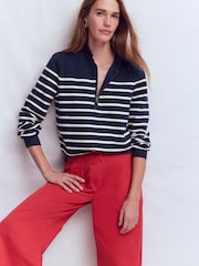 Boden Blue Half-Zip Frill Sweatshirt - Image 2 of 6