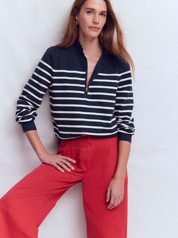 Boden Blue Half-Zip Frill Sweatshirt - Image 2 of 6